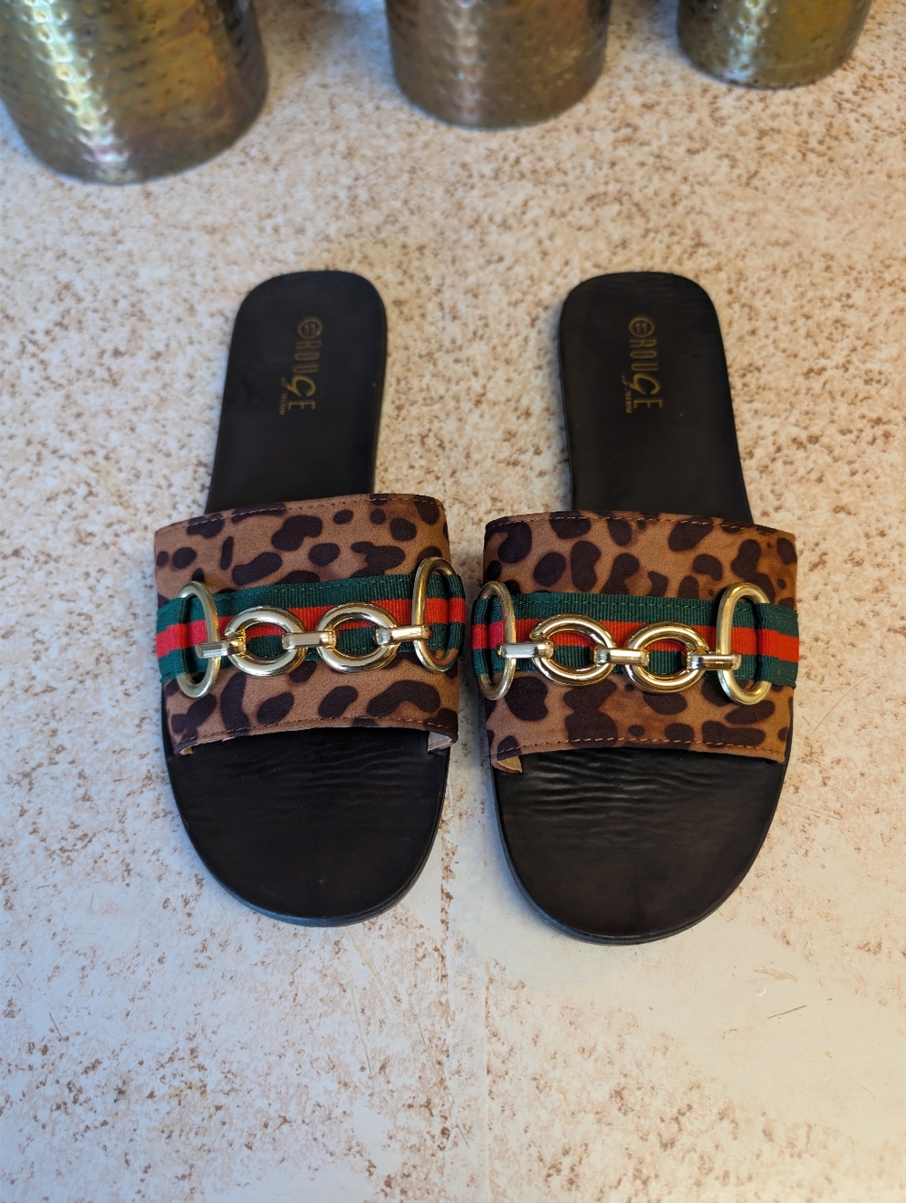 Womens Leopard Red/Green Slide  With Chain Size 11